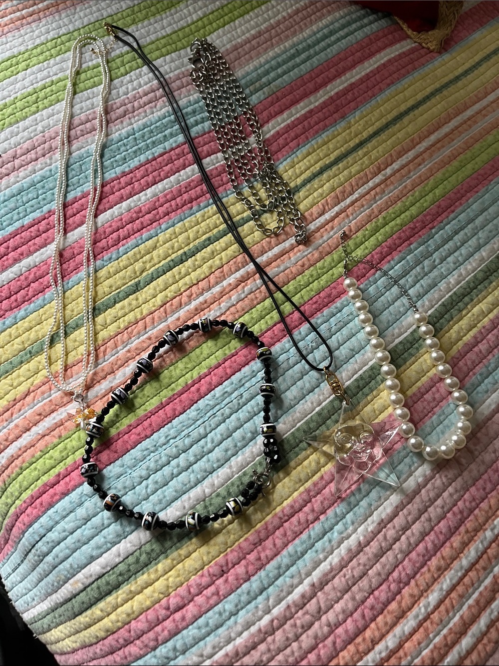Source Unknown Mixed Women's Necklace Set - Black, Silver, Pearl & Pink